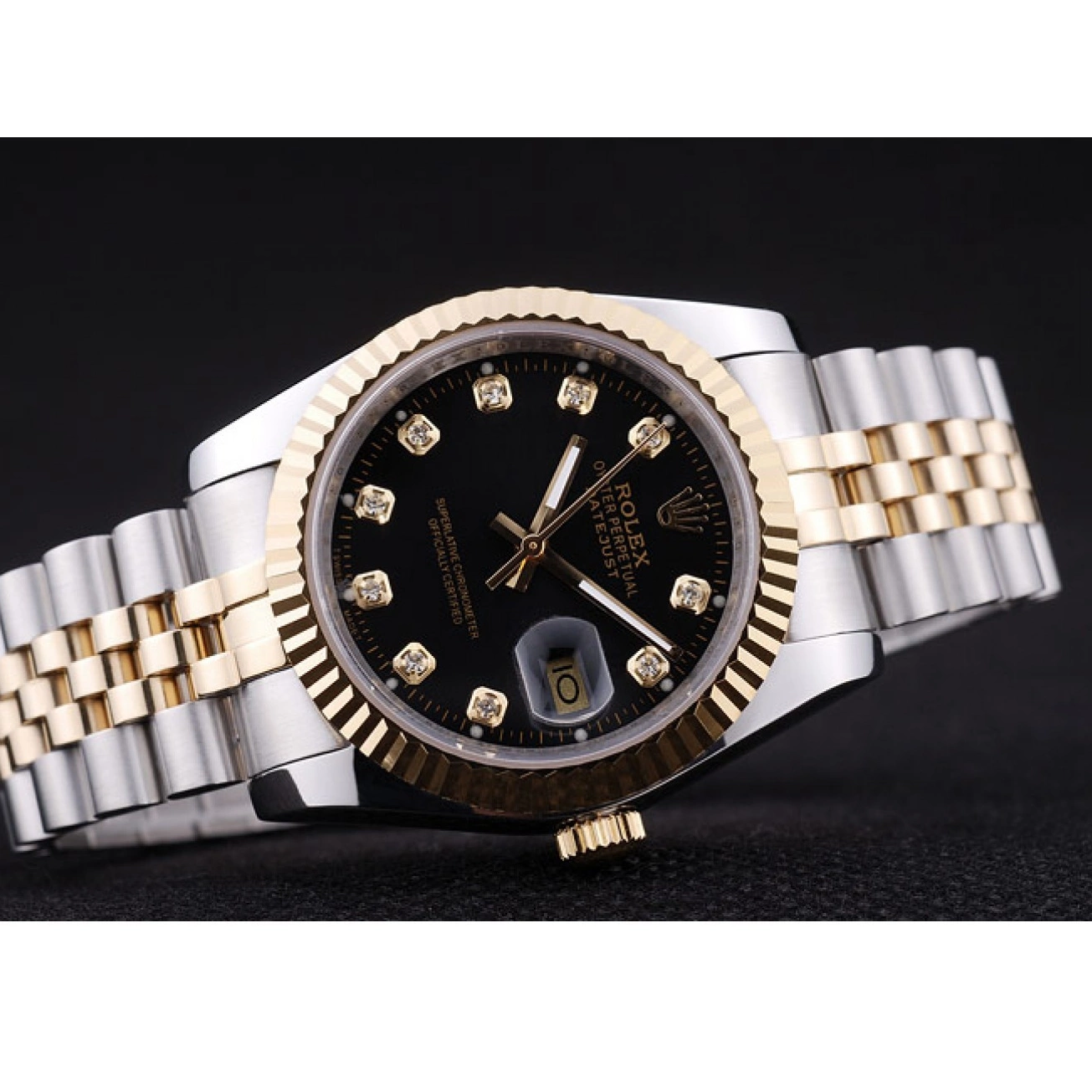 Best AAA Replica Sites Ribbed 7453 Black Rolex Bezel Diamonds Dial Datejust 0731